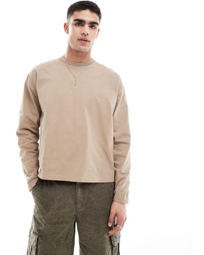 ASOS Heavyweight Long Sleeved Boxy Cropped Oversized T-shirt - Natural