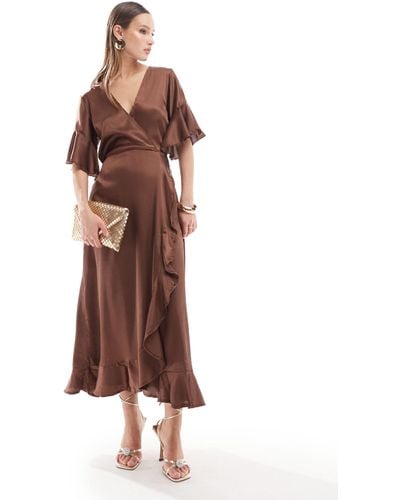 Bardot Ax Paris Satin Wrap Dress - Brown