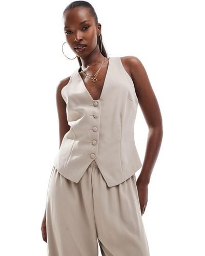 River Island Buttoned Front Waistcoat - Natural