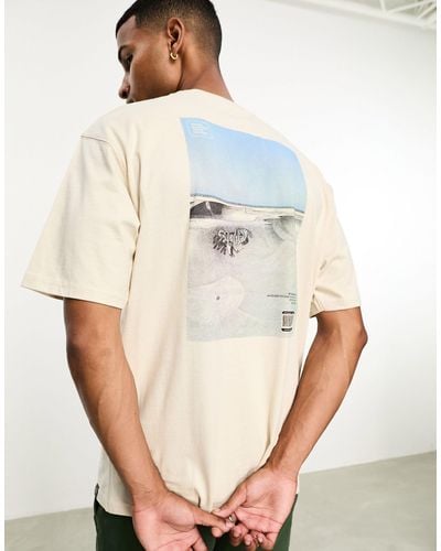 Pull&Bear T-shirt Met Golvenprint - Naturel