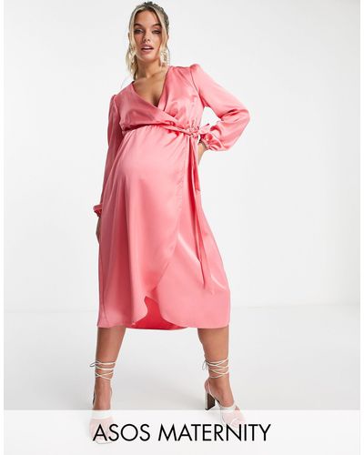 River Island Satin Wrap Midi Dress - Pink