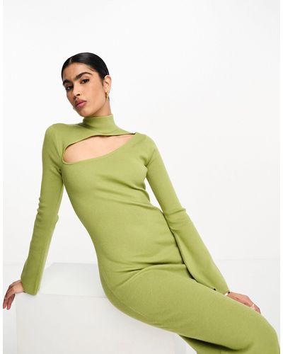 Pretty Lavish High Neck Split Knitted Midaxi Dress - Green