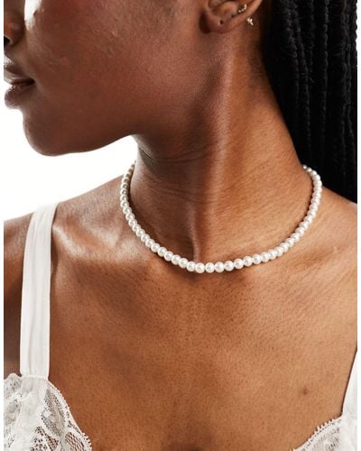 ASOS Necklace With Simple Faux Glass Pearl Design - Brown