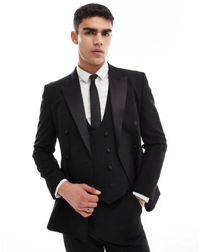 ASOS Double Breasted Skinny Suit Jacket - Black