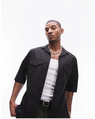TOPMAN Short Sleeve Relaxed Double Pocket Shirt - Black
