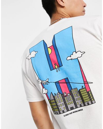 Huf City h - maglietta a maniche lunghe bianca con stampa sul petto e sul retro - Blu