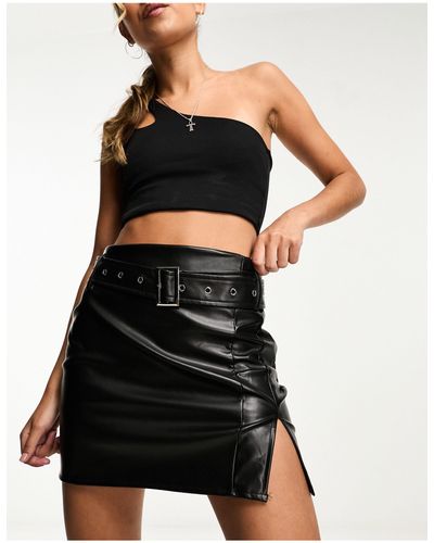 In The Style Faux Leather Belted Mini Skirt - Black