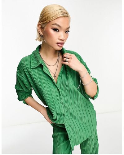 ONLY Exclusive Plisse Shirt Co-ord - Green