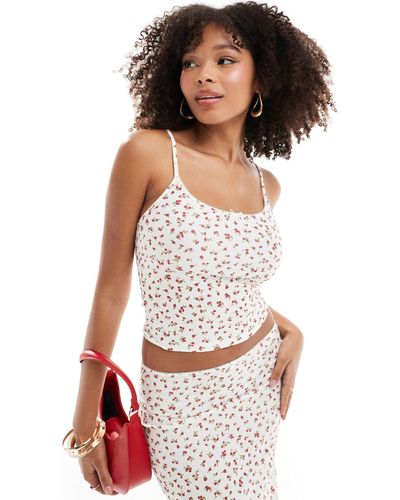 Pull&Bear Bow Front Ribbed Cami Co-ord - White