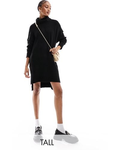Brave Soul Tall Ming Knitted Roll Neck Jumper Dress - Black