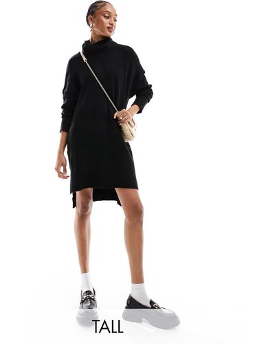 Brave Soul Tall Ming Knitted Roll Neck Sweater Dress - Black