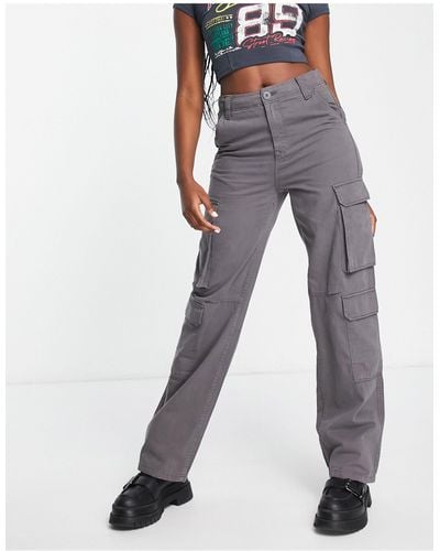 Bershka Drawstring Waist Cargo Pants - Grey