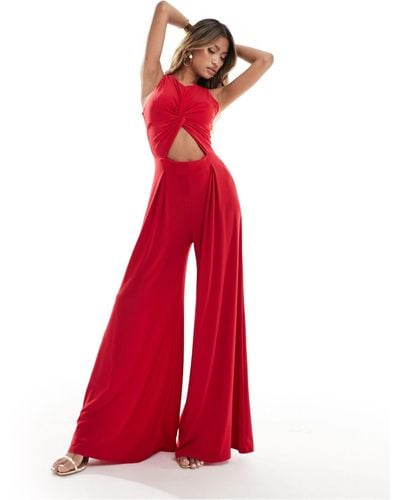 True Violet Knot Jumpsuit - Red