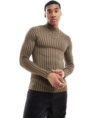 ASOS Muscle Fit Long Sleeve T-shirt With Turtle Neck - Brown