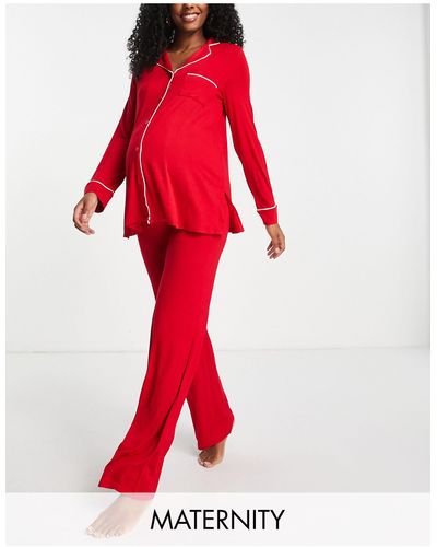 Lindex Maternity Revere Top And Trouser Pyjama Set - Red