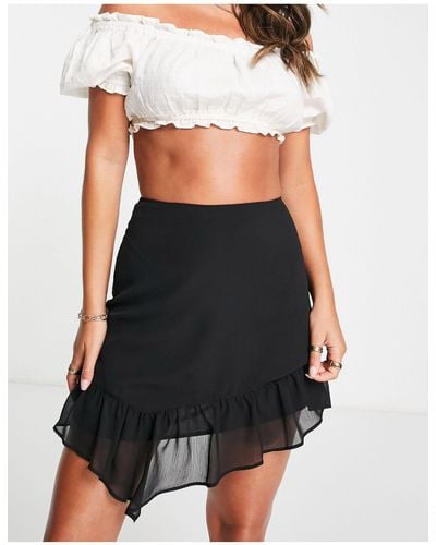 TOPSHOP Asymmetric Ruffle Mini Skirt - Black