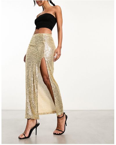 ASOS Sequin Midi Skirt With Split - Natural