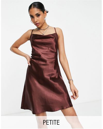 Flounce London Satin Cowl Neck Mini Dress - Brown