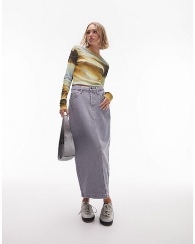 Topshop Unique Denim Midi Skirt - Grey