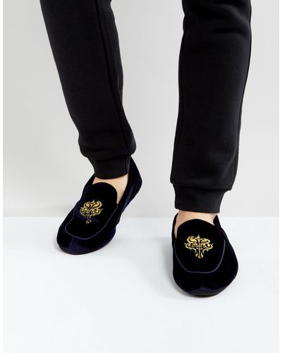 Dunlop Embrioded Loafer Slippers Velvet - Black