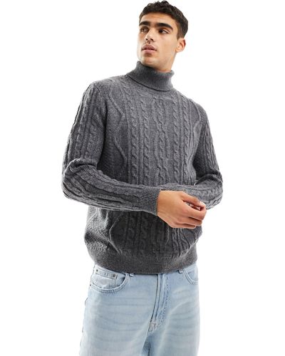 ASOS Pull col roulé en maille torsadée épaisse - anthracite - Gris