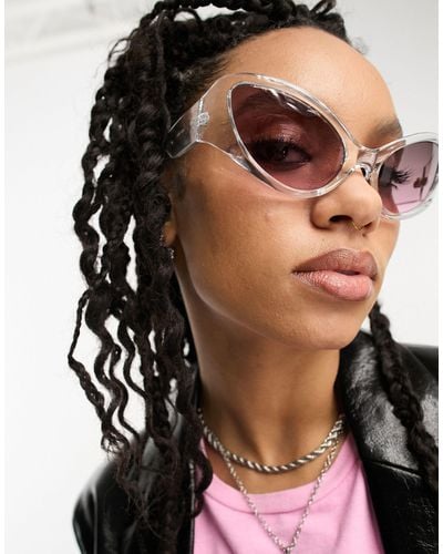 ASOS – große cat-eye-sonnenbrille mit em gestell und rosafarbenen gläsern - Schwarz