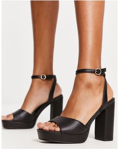 New Look Platform Croc Heeled Sandals - Black