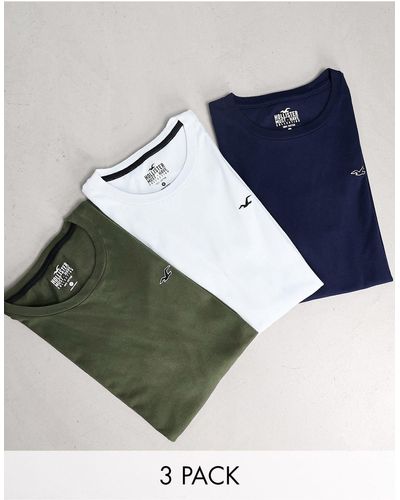 Hollister Confezione da tre t-shirt blu navy, verde e blu con logo a icona