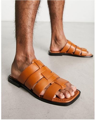 ASRA Sani - sandales plates en cuir - fauve épicé - Orange
