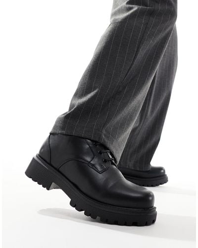 London Rebel Chaussures pointure large à lacets avec semelle crantée chunky - mat - Noir
