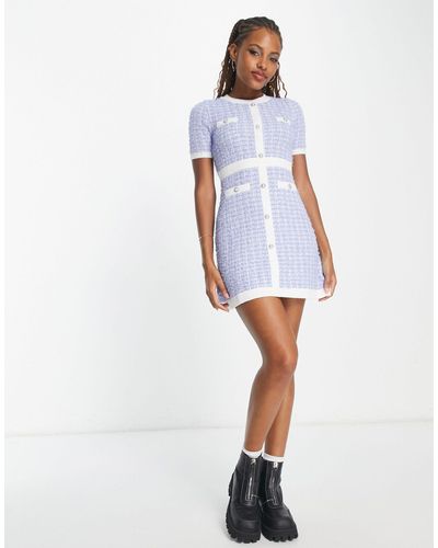 Urban Revivo Gebreide Bouclé Mini-jurk Met Contrasterende Rand - Blauw