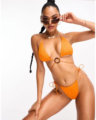 Missy Empire Slip bikini arancioni con fascette - Arancione