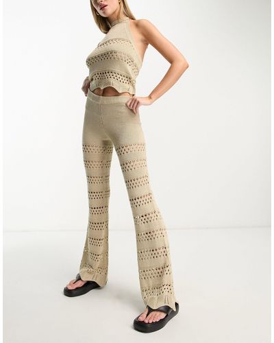 Urban Classics Co-ord Flared Crochet Trousers - Natural