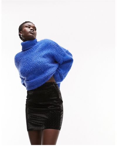 TOPSHOP Leather Look Weave Mini Skirt - Blue