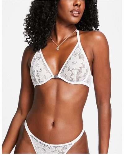 Women'secret Floral Lace Front Fastening Non Padded Bra - White
