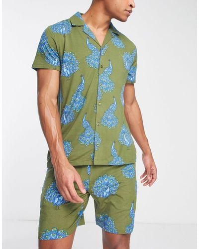 Chelsea Peers Pijama corto verde y azul con estampado