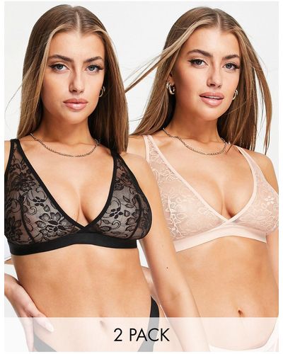 Tutti Rouge Fuller Bust 2-pack Lace Triangle Bralettes - Natural