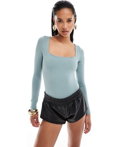 River Island Square Neck Bodysuit With Long Sleeve - Green