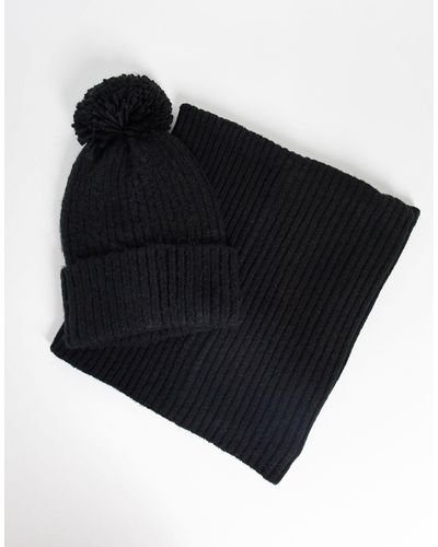 French Connection Woolly Pom Pom Snood And Beanie Gift Set - Black
