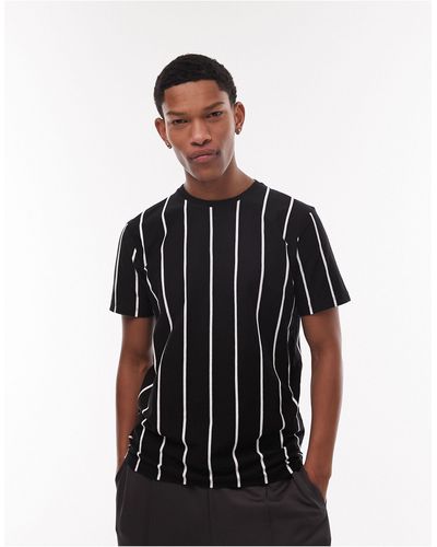 TOPMAN Camiseta negra clásica a rayas verticales - Negro