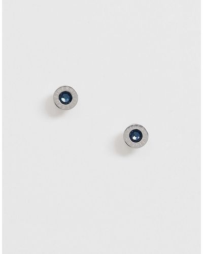 Tommy Hilfiger Orecchini a bottone argento con pietra blu e logo - Metallizzato