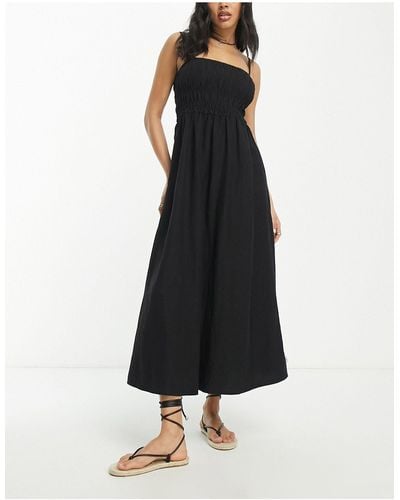 Rhythm Classic Shirred Maxi Summer Dress - Black