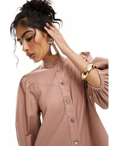& Other Stories High Neck Blouse With Volume Sleeves - Pink