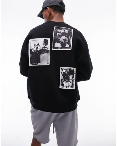 TOPMAN Oversized Sweatshirt With Front And Back Patches - Black