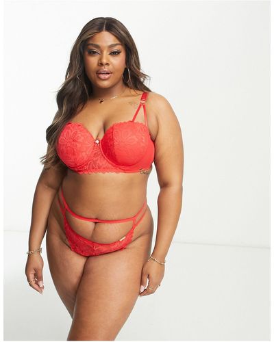 We Are We Wear Curve Lace High Waist Strappy Thong - Red