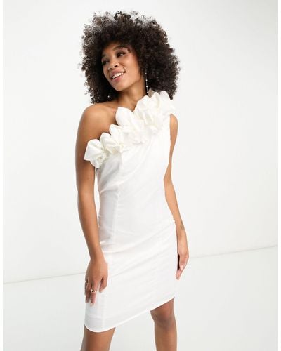 Vila Bridal One Shoulder 3d Ruffle Mini Dress - White