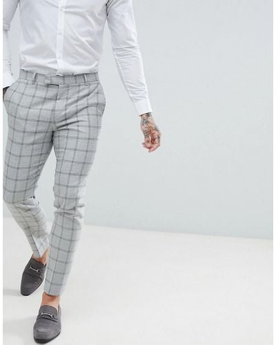 River Island Skinny Fit Suit Pants In Grey Check