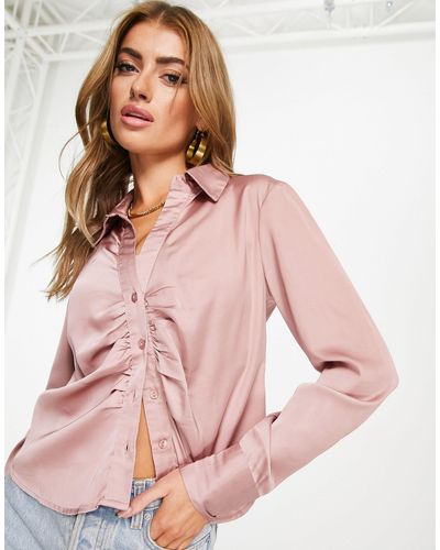 Jdy Exclusive Ruched Satin Shirt - Pink