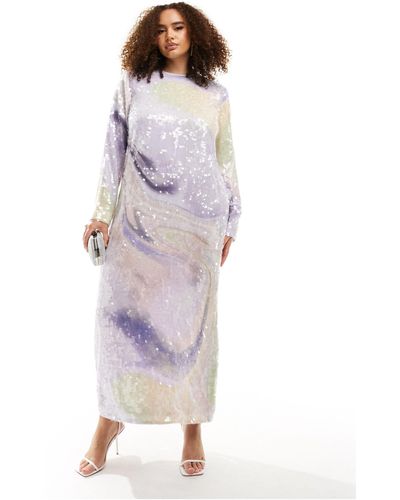 ASOS Curve All Over Sequin Long Sleeve Maxi Dress - Purple