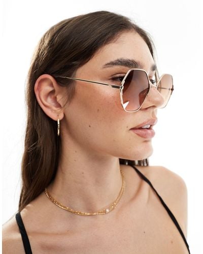 New Look Hexagonal Sunglasses - Brown